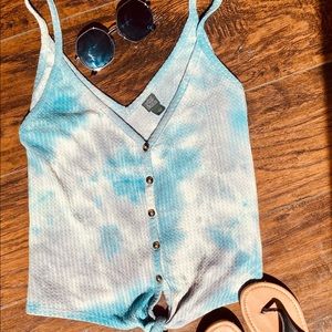 Wild Fable Tank Top - Blue White Tie Dye Waffle Knit Tank